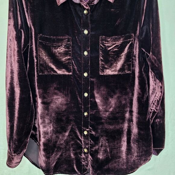 Maeve Velvet Lined Button Down Blouse Size 2 - Picture 3 of 7